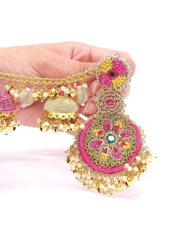 Noor Set (Necklace, Maang Tikka, Earrings with Earchains, Set of Haathphool & Pairphool) - TONOTO