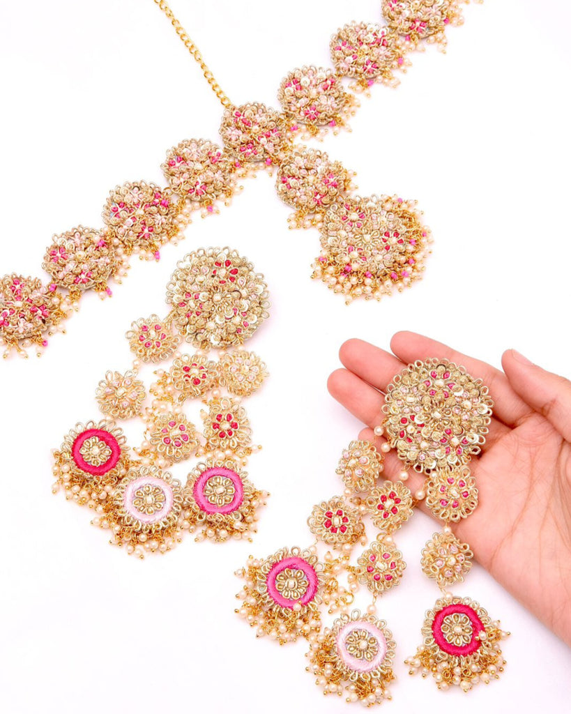 Ramya Rose Set (Earrings & Mathapatti) - TONOTO