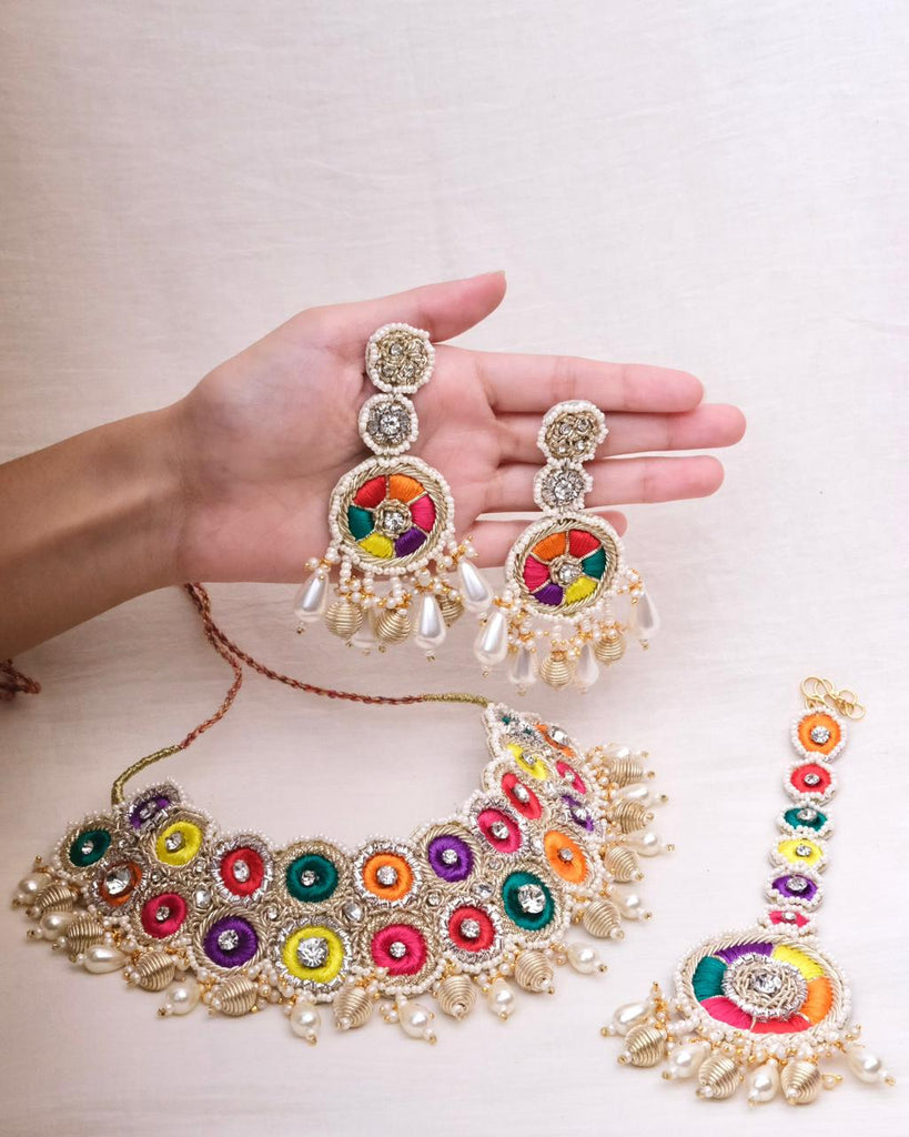 Rangeela Choker Set (Choker, Earrings & Mang Tikka) - TONOTO