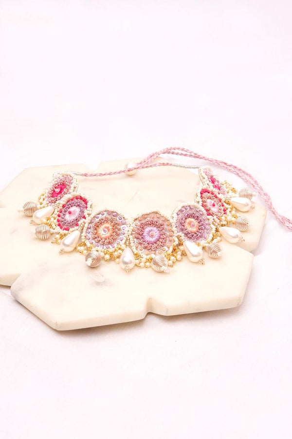 Rosé Set (Choker, Earrings & Set Of Haathphool with Latkan) - TONOTO