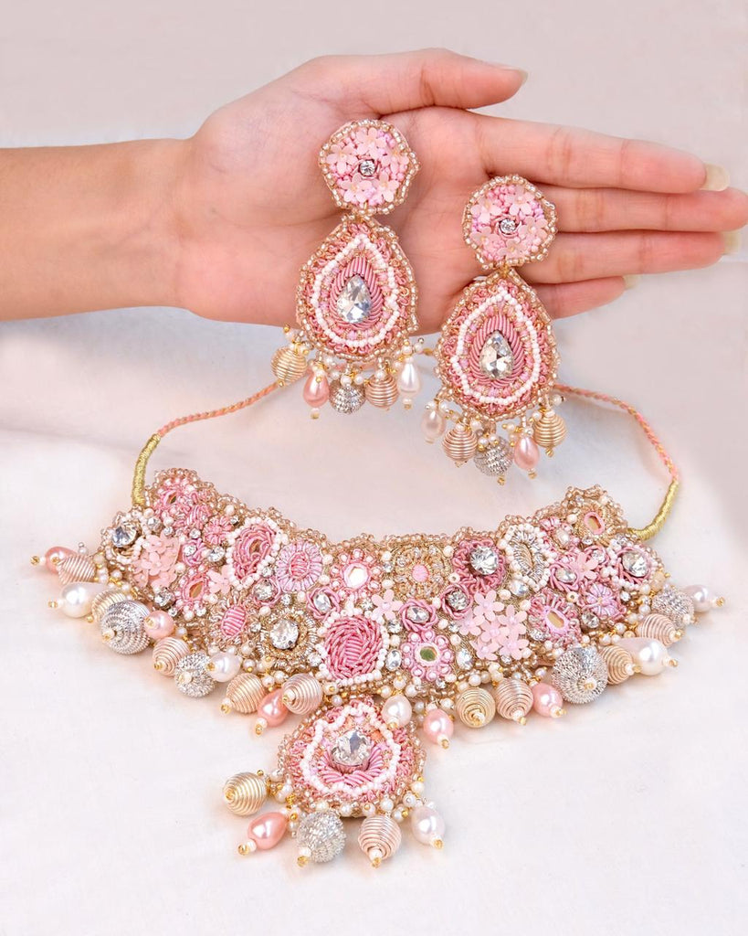 Khoobsurat Pink (Choker & Earrings} - TONOTO